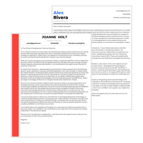 Business Analyst Cover Letter Example Page Thumbnail