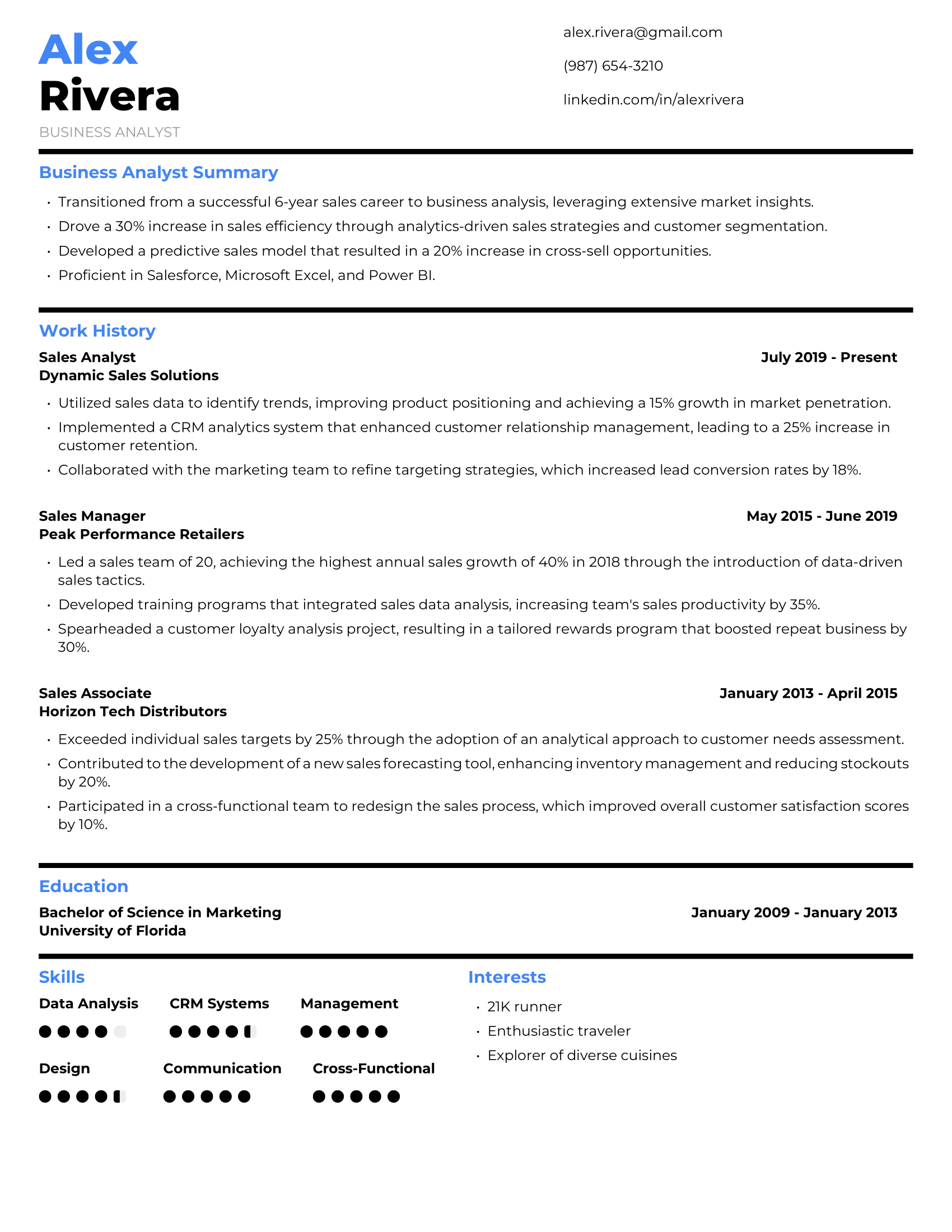 Business Analyst Resume Example #2 - Non-Traditional