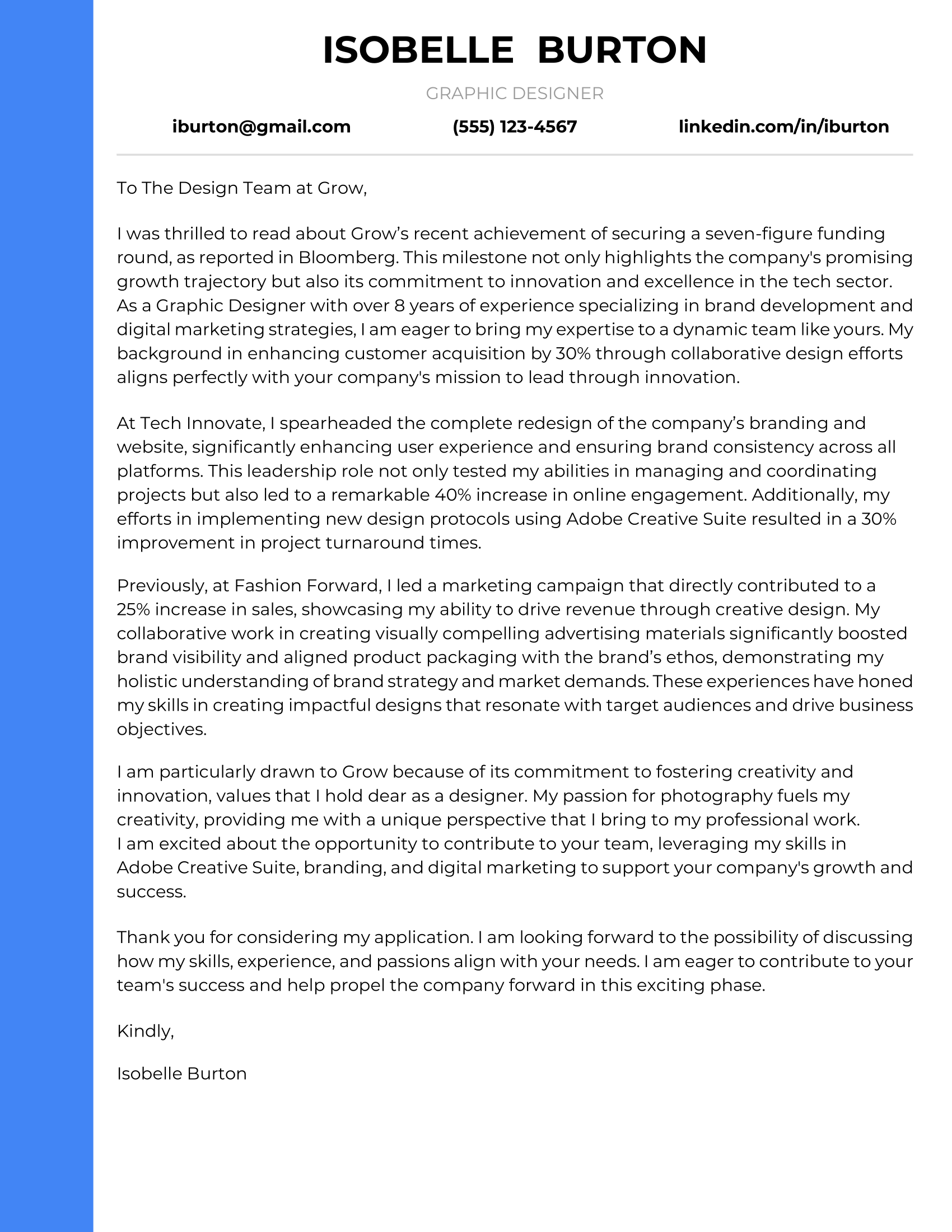 Graphic Designer Cover Letter Example #1 - Traditional-1