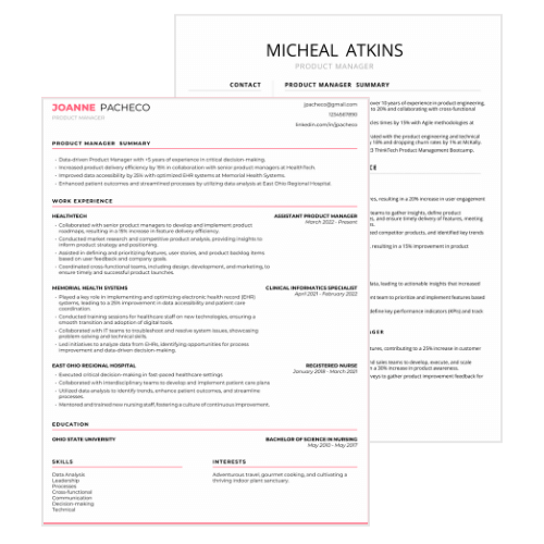 Product Manager Resume Examples