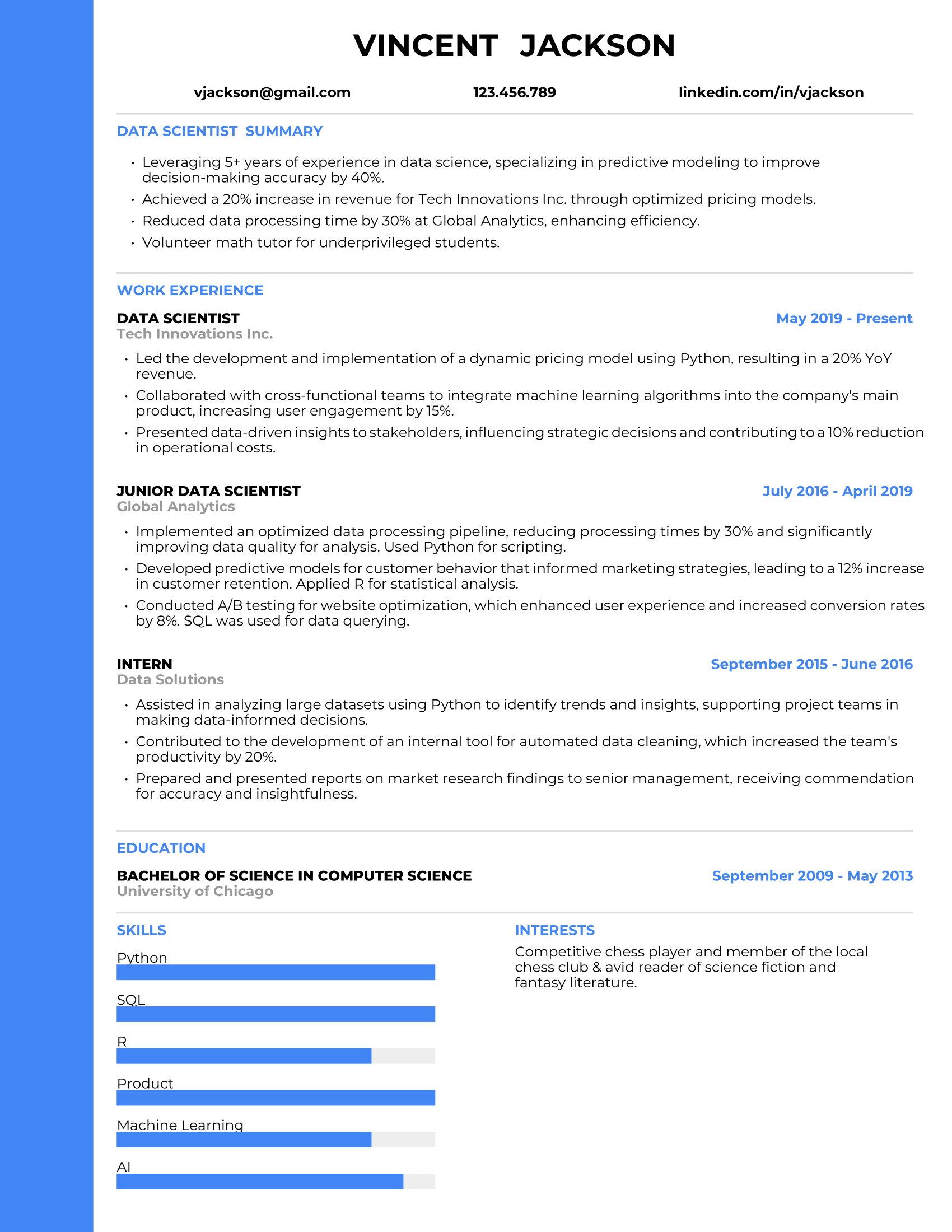 Data Scientist Resume Example #1 - Traditional