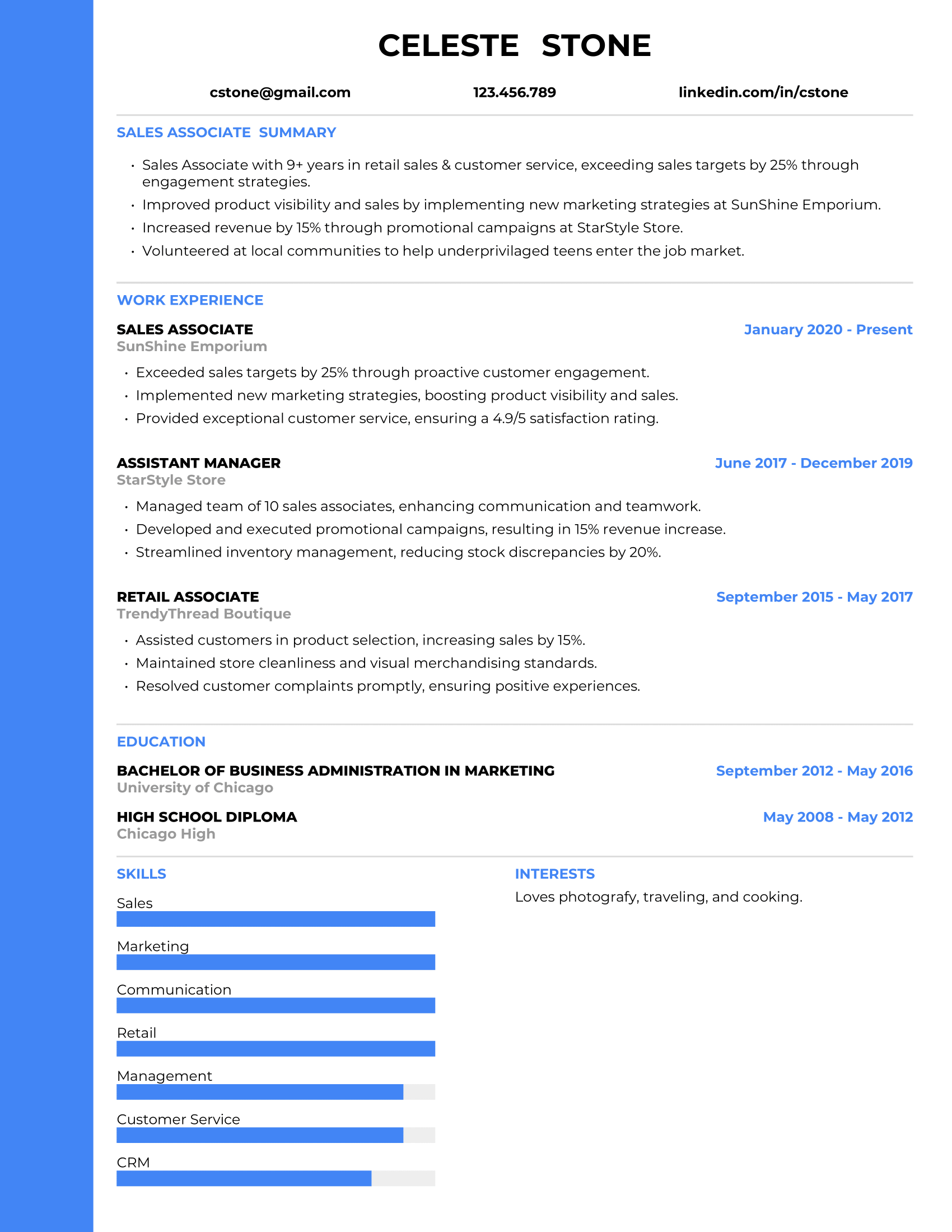 Sales Associate Resume Example #1 - Traditional