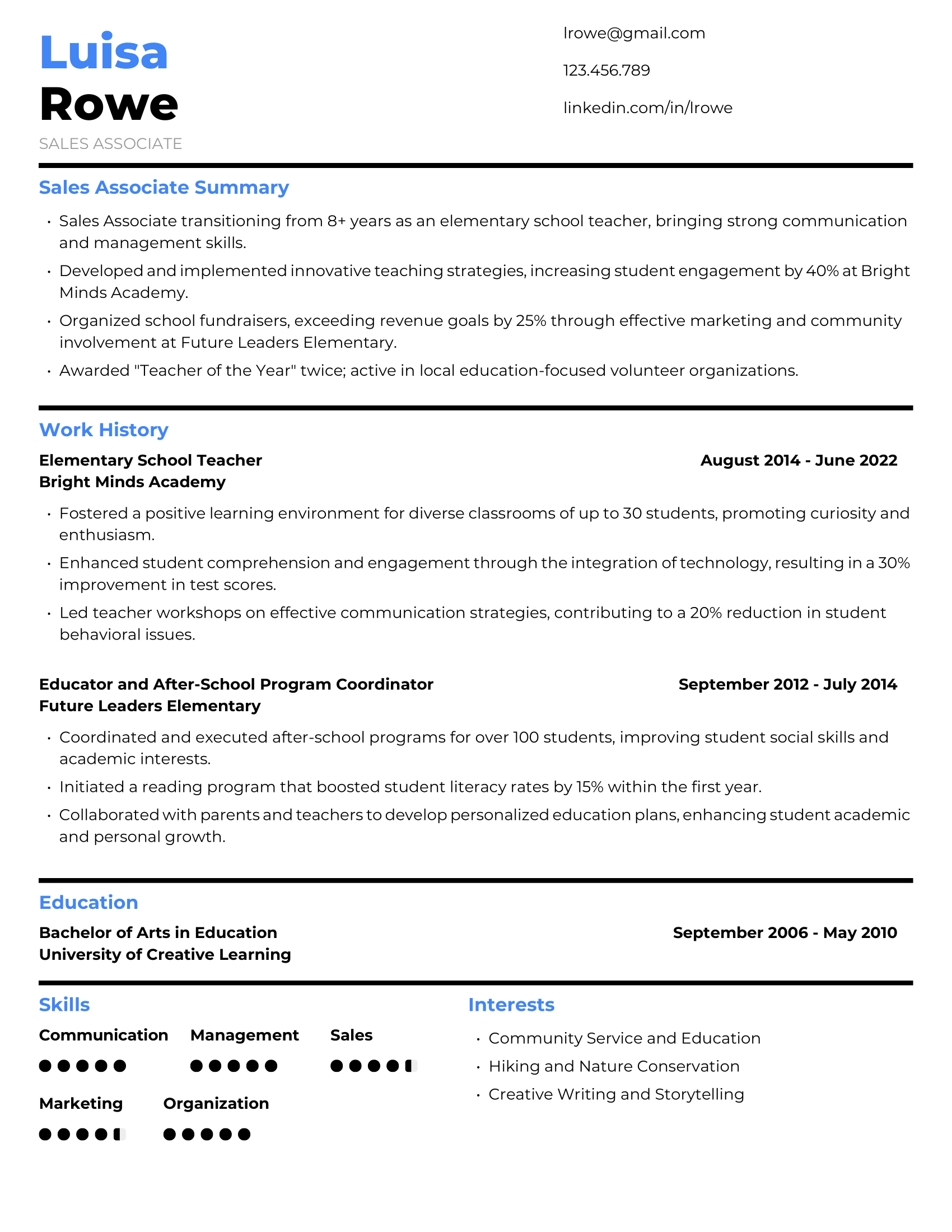 Sales Associate Resume Example #2 - Non-Traditional
