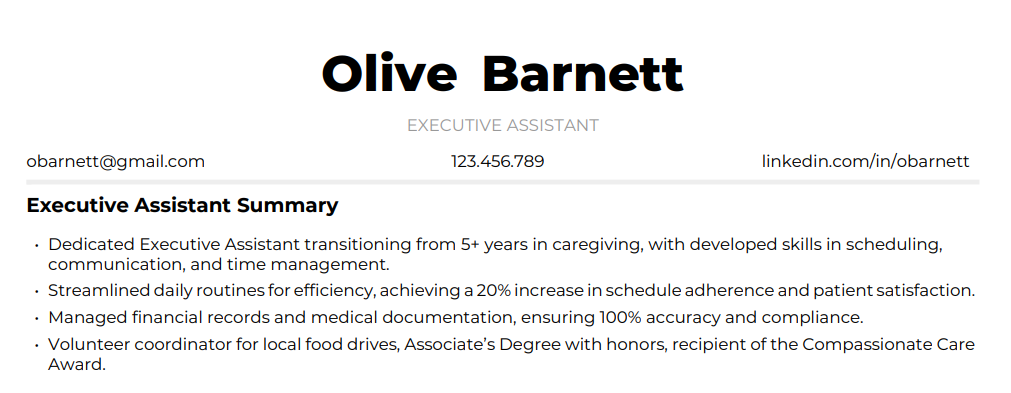 Executive Assistant Resume Summery Example #2
