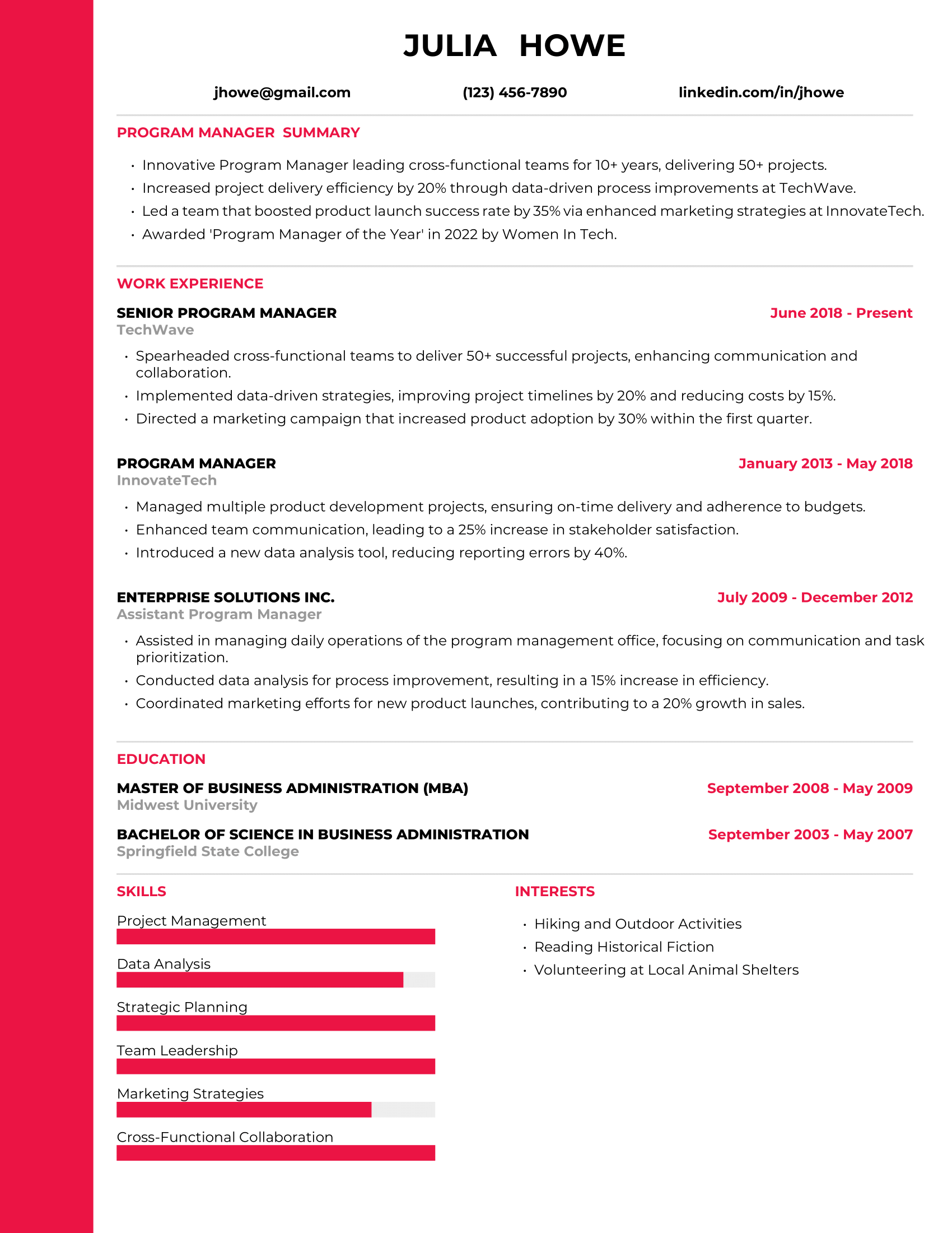 Program Manager Resume Example #1 - Traditional Background
