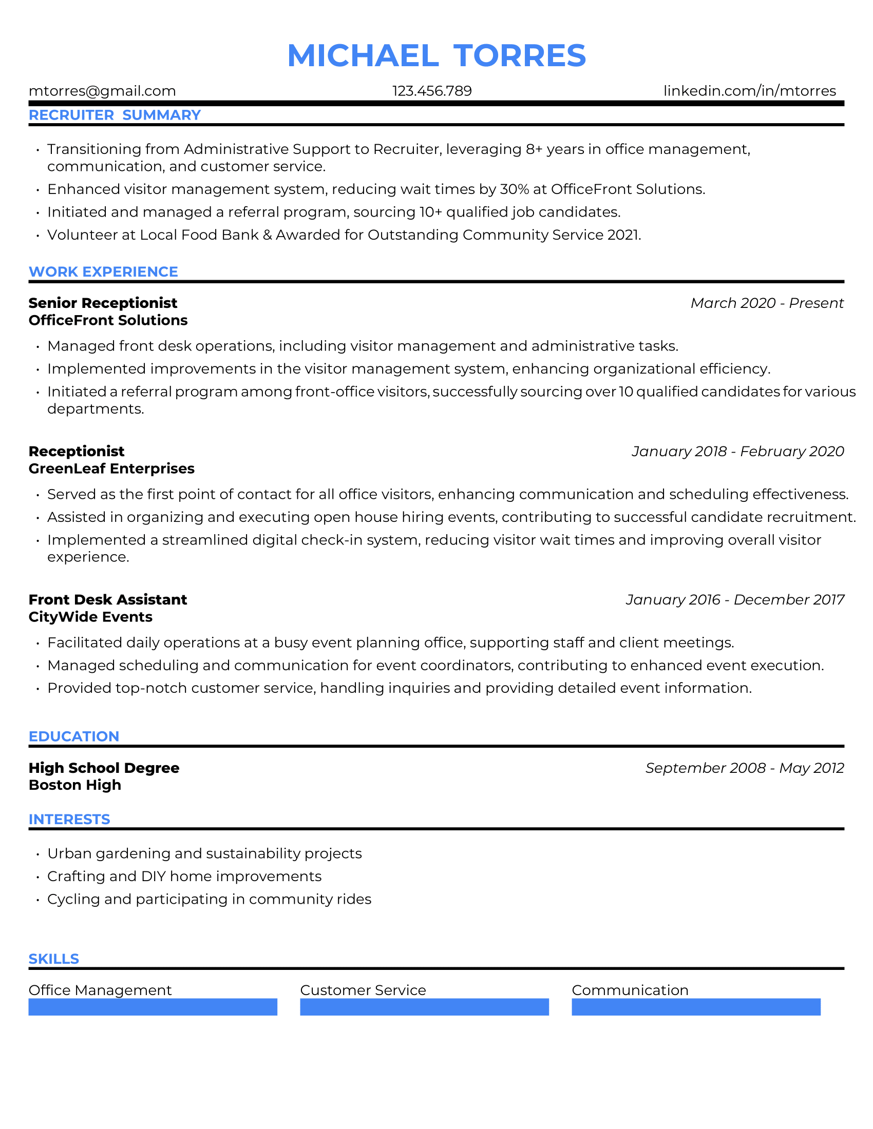 Recruiter Resume Example #2 - Non-Traditional Background