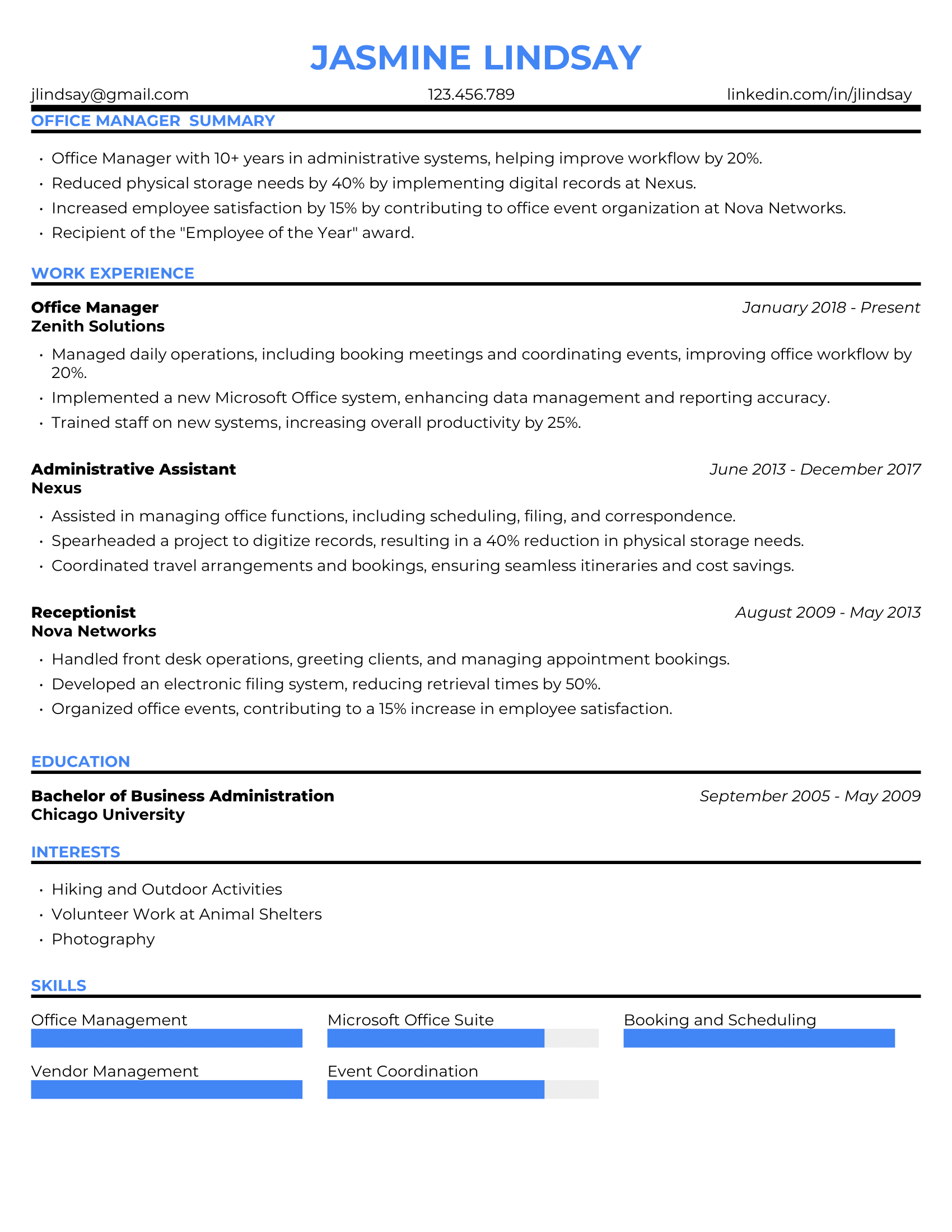 Office Manager Resume Example #1 - Traditional Background And Experience