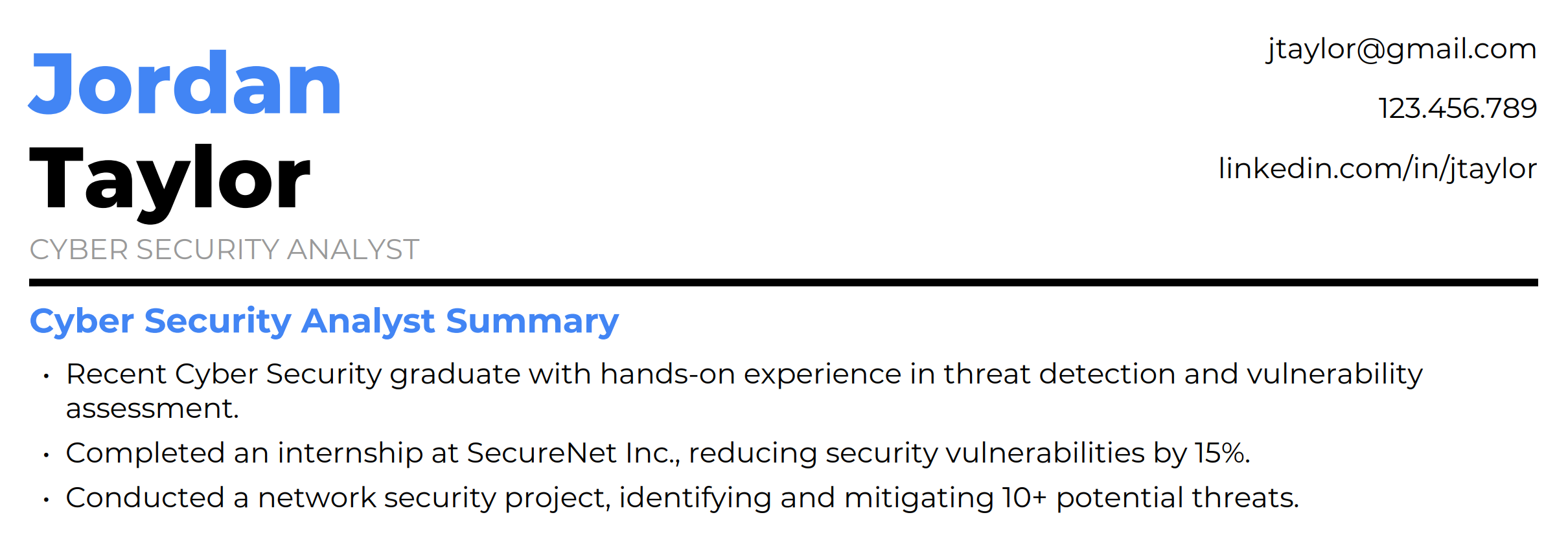 Cyber Security Analyst Resume Summary #2