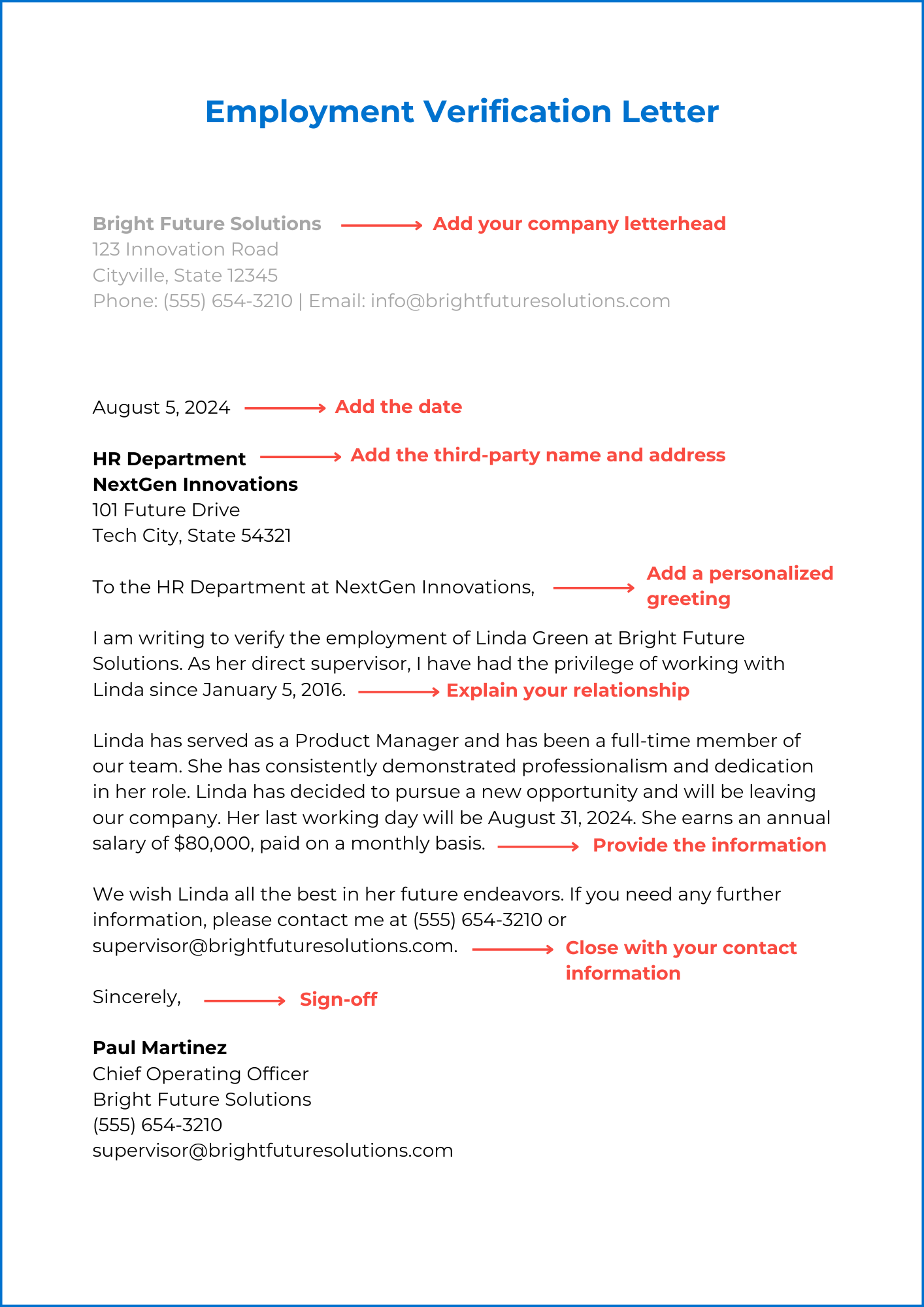 Employment Verification Letter Template