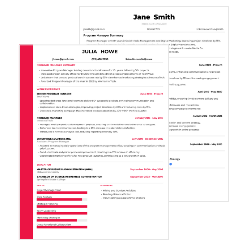 Program Manager Resume Examples