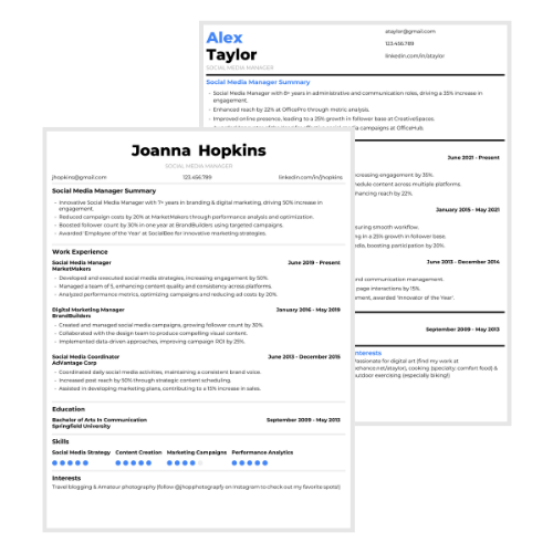 Social Media Manager Resume Examples