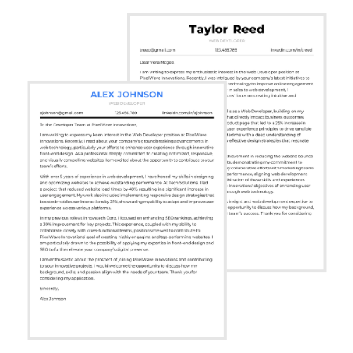 Web Developer Cover Letter Examples Library