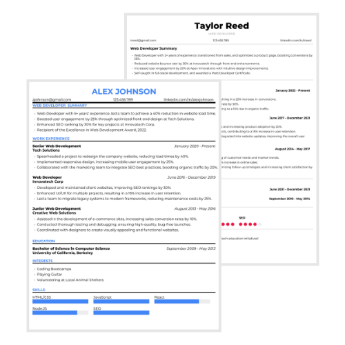 Web Developer Resume Examples